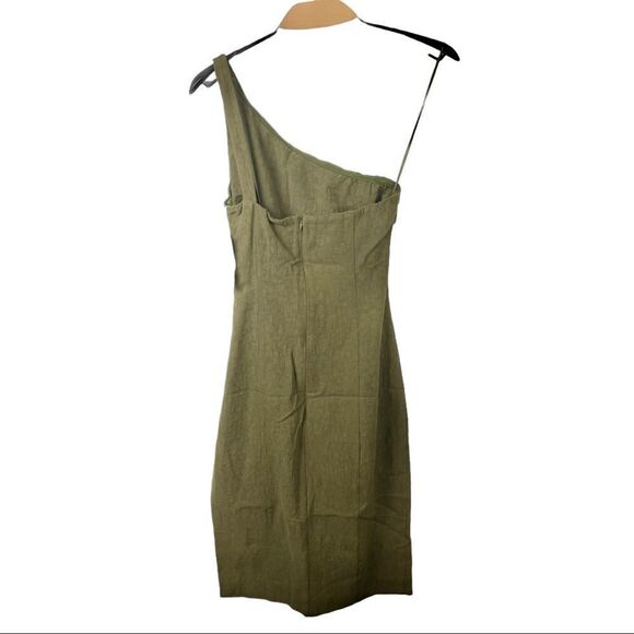 NWT Third Form Drifter Olive Linen Blend One Shoulder Dress Size 4 - Picture 10 of 14